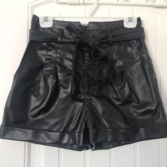 SHEIN Paperbag Waist Belted Faux Leather Shorts - Picture 1 of 2